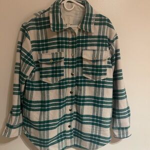 JOIE Flannel Jacket Womens Large Plaid  Green White